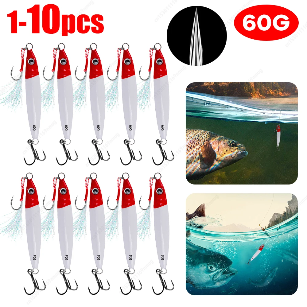 Metall-Jig-Angelköder, 60 g, Trolling-harter Köder, schnell sinkender künstlicher Köder, Barsch-Angelköder für Meeresangeln und Bootsangeln