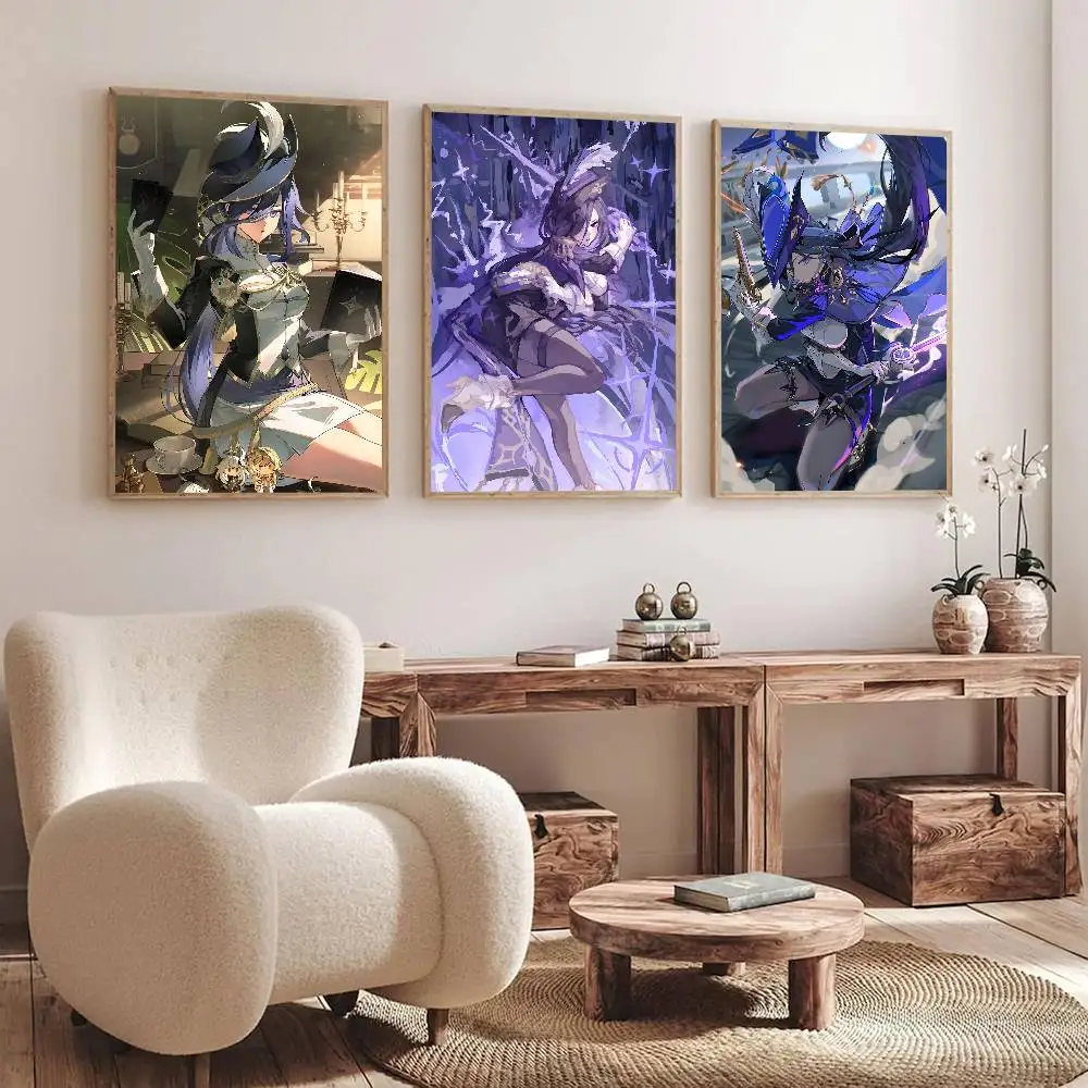Game Genshin Impact Anime Clorinde Posters Fancy Wall Sticker for Living Room Bar Decoration Wall Decor
