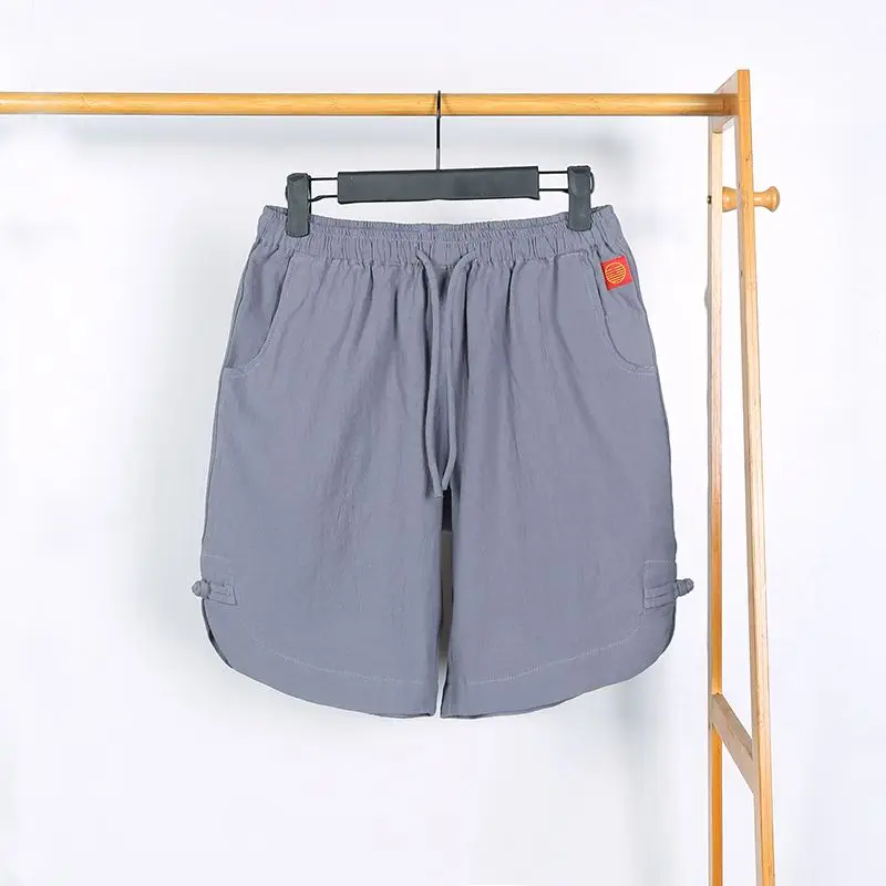 Summer Mes Cotton Quick Dry Casual Shorts New Elastic Waist Drawstring Pockets Running Sports Gym Blue Loose Fashion Short Pants