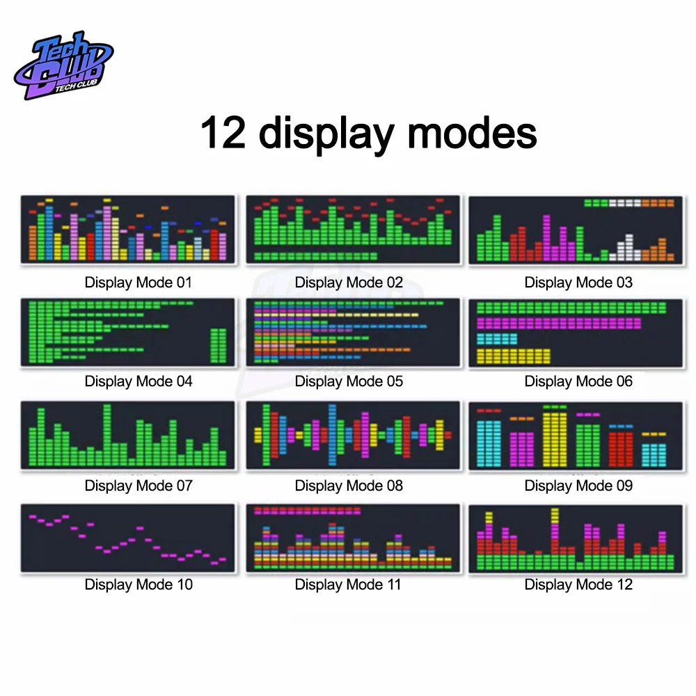 Led espectro de música ritmo display rgb luz relógio voz indicador nível áudio do carro vu medidor atmosfera lâmpada