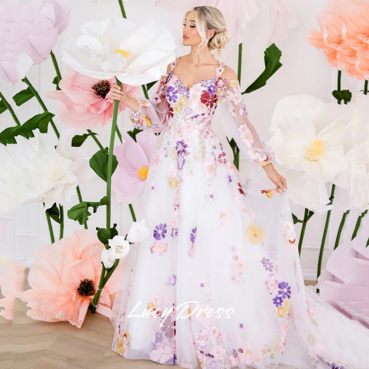 Customized vestido novia wedding dresses bride vestidos de novia wedding dresses bride Flower fabric Wedding Dress Large Sizes