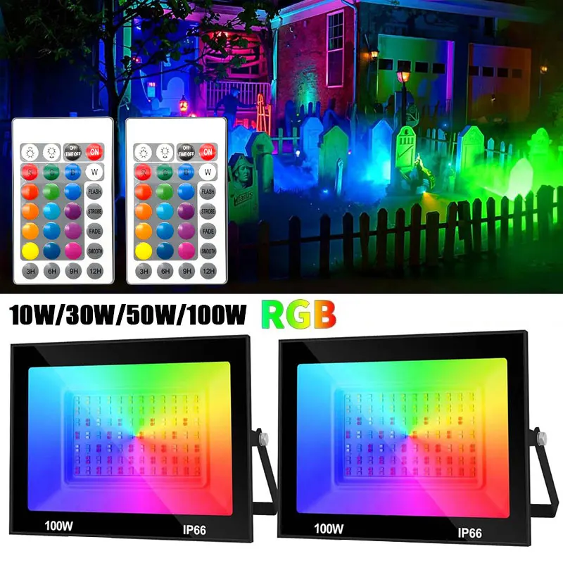 Outdoor Led Rgb Reflector Spotlight Projector 220V Ip66 Waterproof 10W 30W 50W 100W Rgb Led Floodlight Rgb Outdoor Lights Lamps