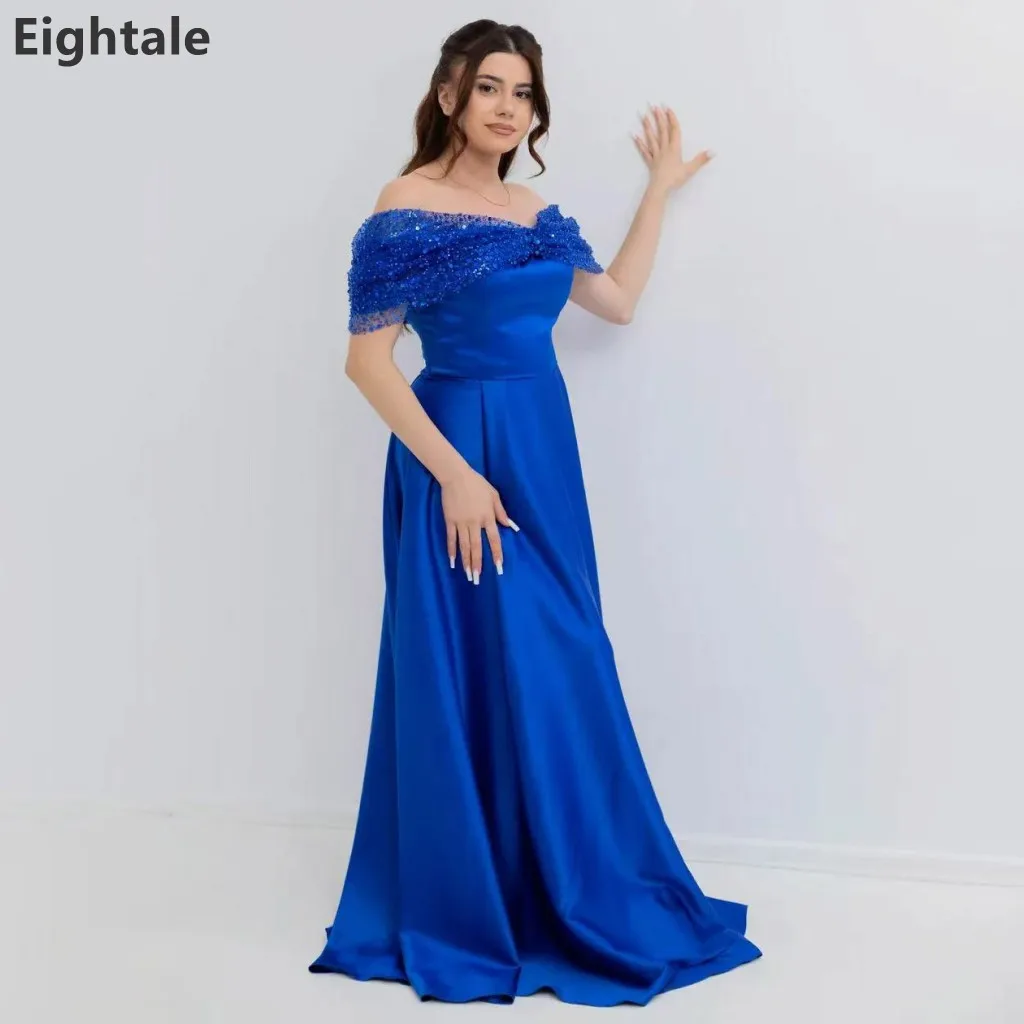 Eightale 2025 azul real una línea vestido de fiesta de satén fuera del hombro lentejuelas vestido de fiesta de noche vestido de fiesta Formal personalizado