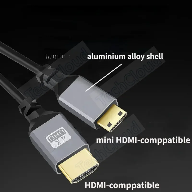 Aluminium alloy shell 4K*2K@60Hz Mini HDMI-compatibl to HDMI Spiral Cable HDMI 2.0 to Mini HDMI Tension Spring HD Cable