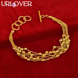 URLOVER 24K Gold Bracelet Multi Chain Multi Smooth Beads Bracelet For Woman Fashion Party Wedding Engagement Charm Jewelry Gift