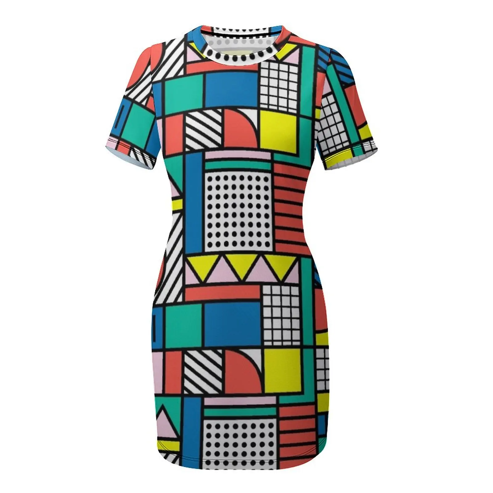 Memphis kleurblokjurk met korte mouwen losse zomerjurk Esthetische kleding galajurken Jurk