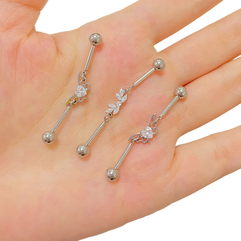 ASTM F136 التيتانيوم بيرك الصناعية سلسلة الأذن الحديد الدائري اللولب مسمار الغضروف الأذن قضيب مستقيم بار أقراط ثقب المجوهرات