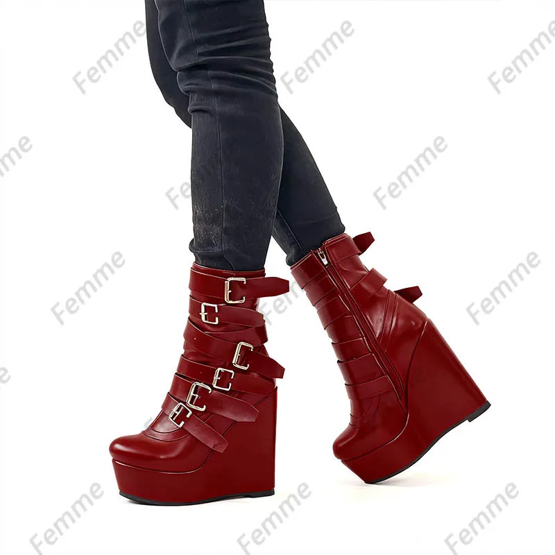 أحذية الكاحل ذات الكعب العريض الأرجواني المصنوع من Artisan - كعب منصة - أحذية نسائية بتصميم Strappy وإبزيم معدني مقاس 5-20 #5