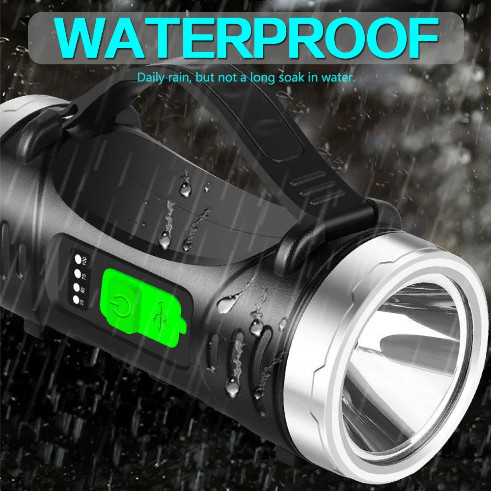 Super Bright LED Flashlight Work Light USB Rechargeable Camping Lantern High Lumen Searchlight Torch Waterproof Spotlight