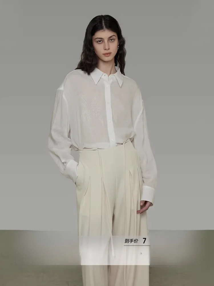

Retro Embroidered Loose Women's irt Simple Sle Spring 2026 New Arrival Versatile Lazy High-End Feeling Top for Busin