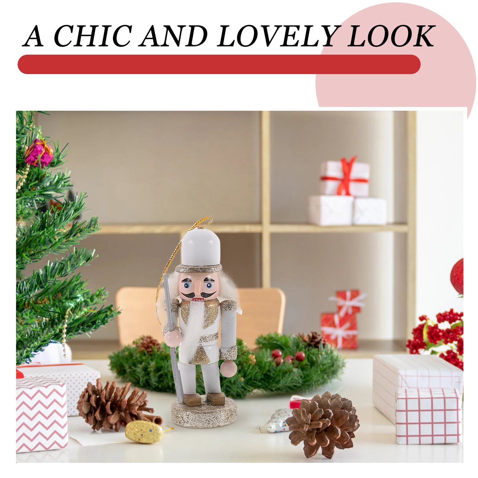 

4Pcs Wooden Nutcracker Decorative Statues Festive Christmas Figures for Indoor Window Sill Mantel Shelf Festive Holiday Display