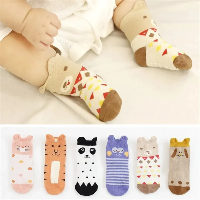 Cartoon Baby Socks For Girls Boys Cotton Kids Boys Girls Socks Cute Print Toddler Children\'s Socks Anti Slip Age For 0-3Years