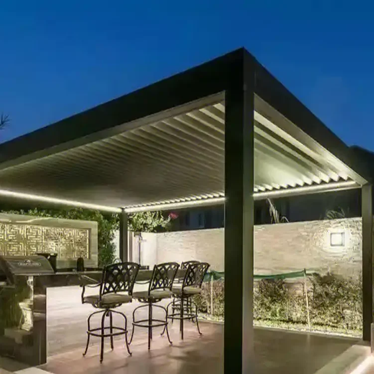 Luxury Aluminum Gazebo Electric Gazebo Bioclimate Blinds Waterproof Terrace Canopy Outdoor Garden Decoration Light Emitting Diod