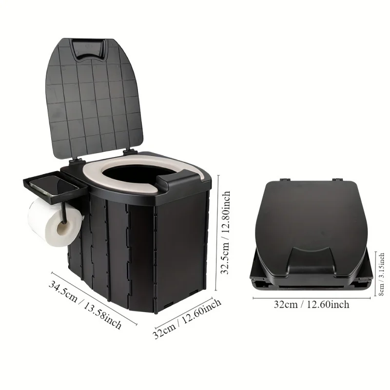 Travel-friendly Folding Commode with Comfortable PU Seat and Lid for Outdoor Activities