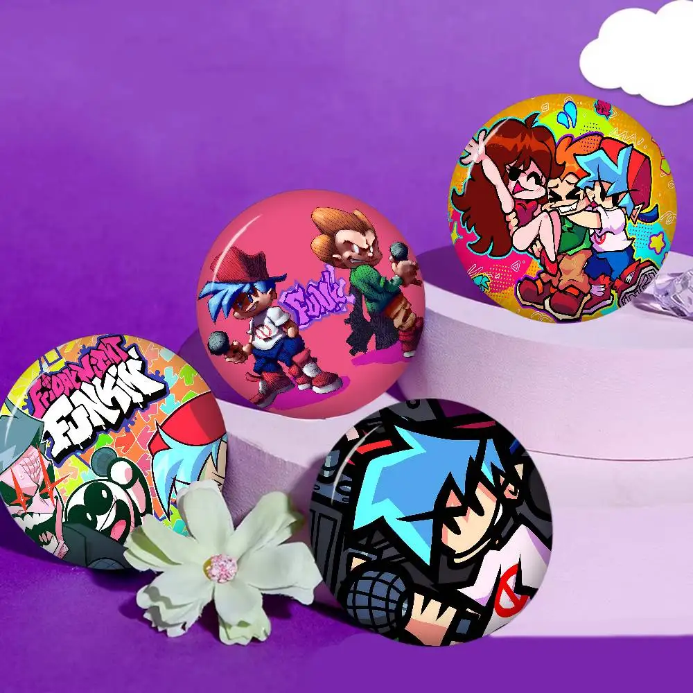 F-Friday Night Funkin 58mm Cute Anime Figure Icon Badge Handmade Tinplate Brooch for Backpack Clothes Chest Ornament Gifts