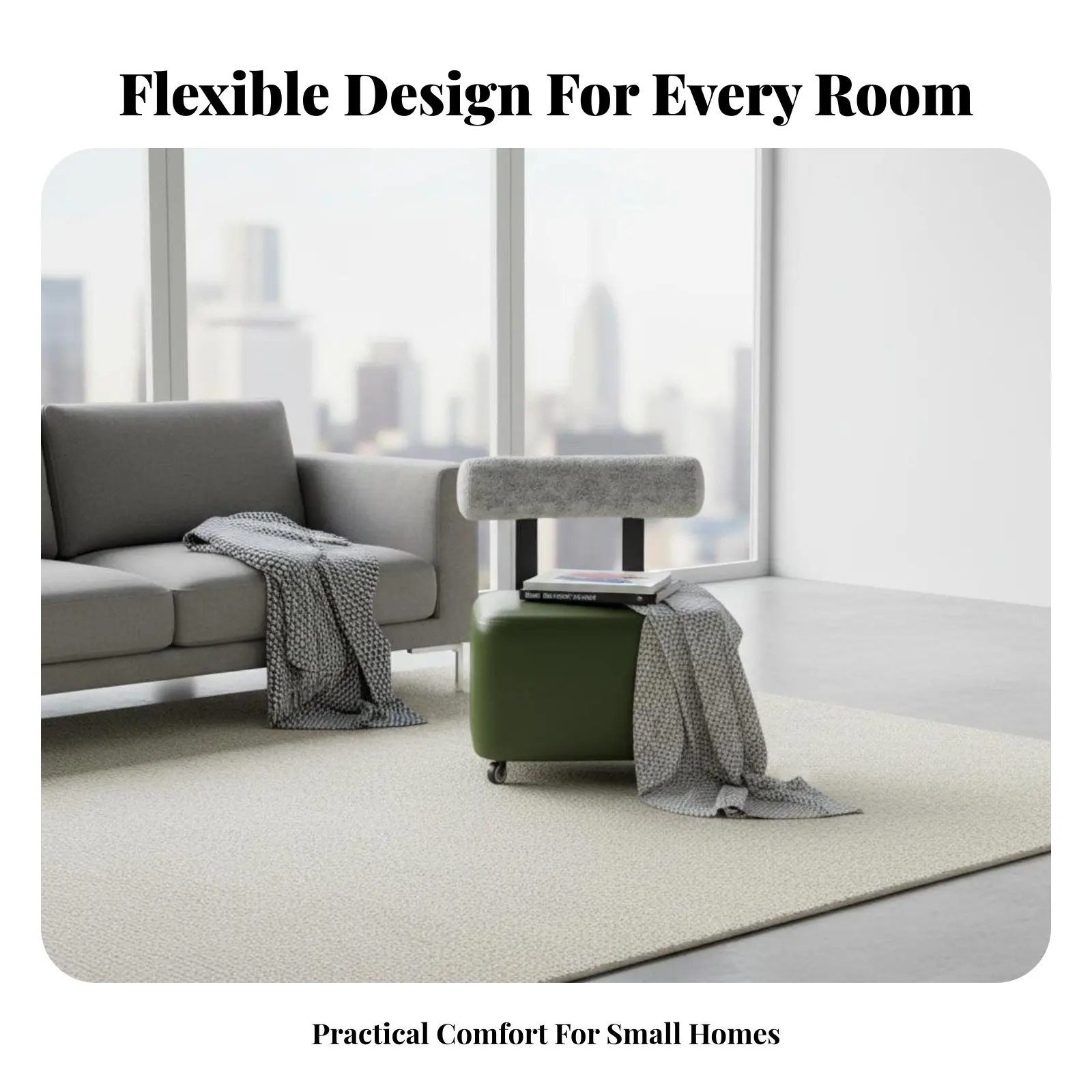 

Многофункциональный напольный пуф на колесиках с подставкой для ног, компактный, обитый тканью, портативный, для дома и спальни