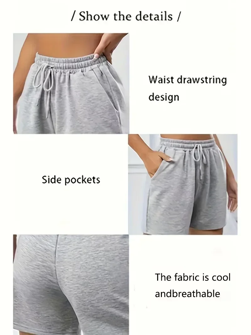 Modische hellgraue und dunkel strukturierte bedruckte mittellange Jogginghose/Shorts im lockeren Street-Punk-Stil, lässig – Detail 4