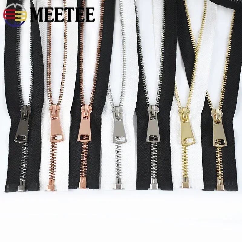 1/2/3Pcs Meetee 15-80cm 5# Metal Zippers Auto Lock Open/Close-End Zip for Down Coat Garment Zipper Shoes Pocket Sewing Accessory