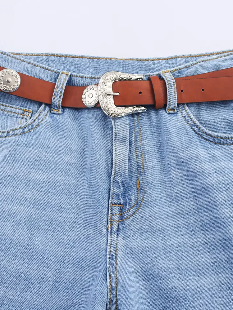 Jeans dritti a vita alta in tinta unita semplice temperamento versatile alla moda delle nuove donne in stile europeo