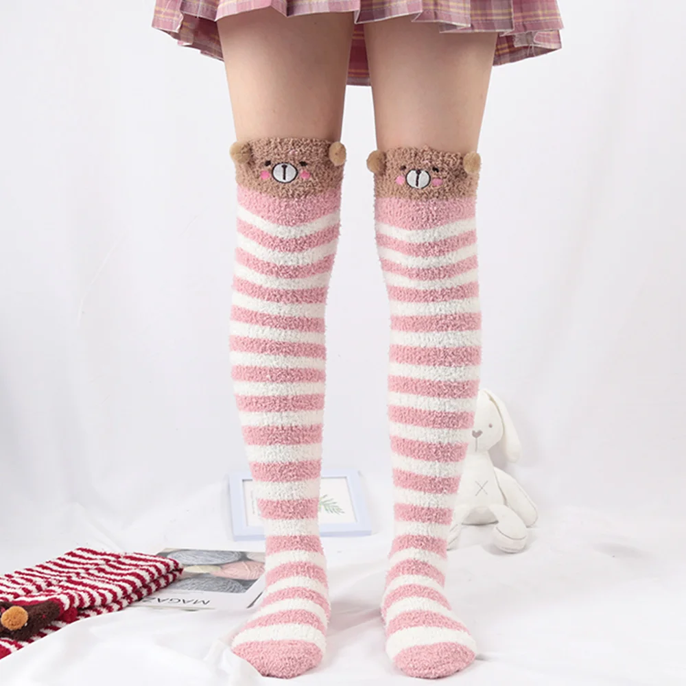 Japanese Girl Animal Modeling Knee Socks Striped Cute Compression Autumn Winter Warm Sock Kawaii Cozy Long Thigh High Socks