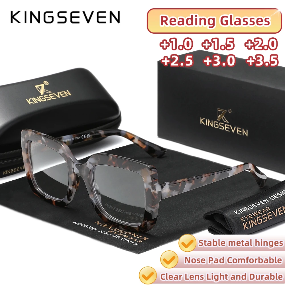 

KINGSEVEN Vintage Classical Reading Glasses Men Women Optical Lens +1.0~+3.5 Square Frame For Hyperopia With Prescription Glasse