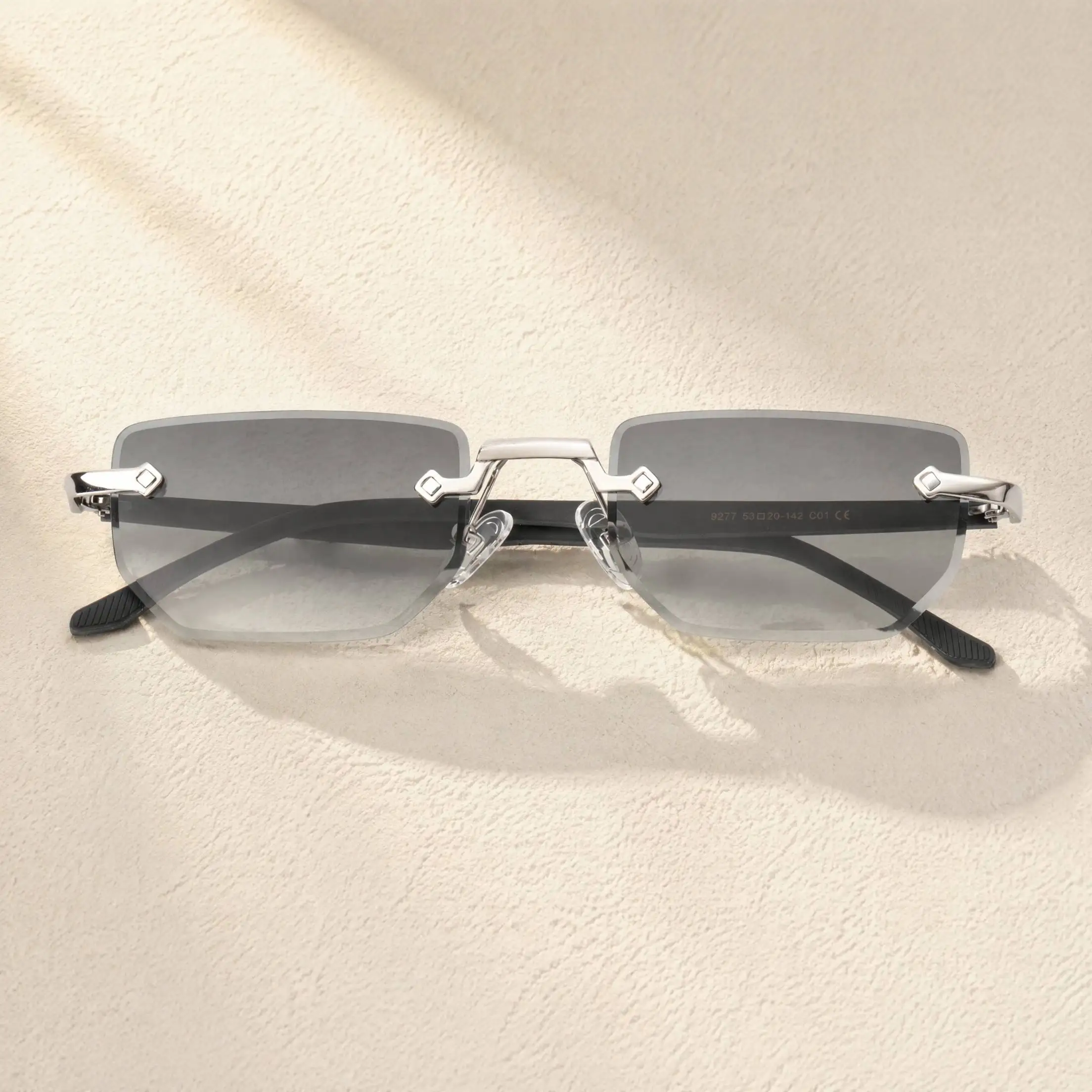 Luxury Brand Designer Vintage Rimless Square Gradient Gray Women Shades UV400 Nylon Lens Metal Top Quality Sunglasses Men
