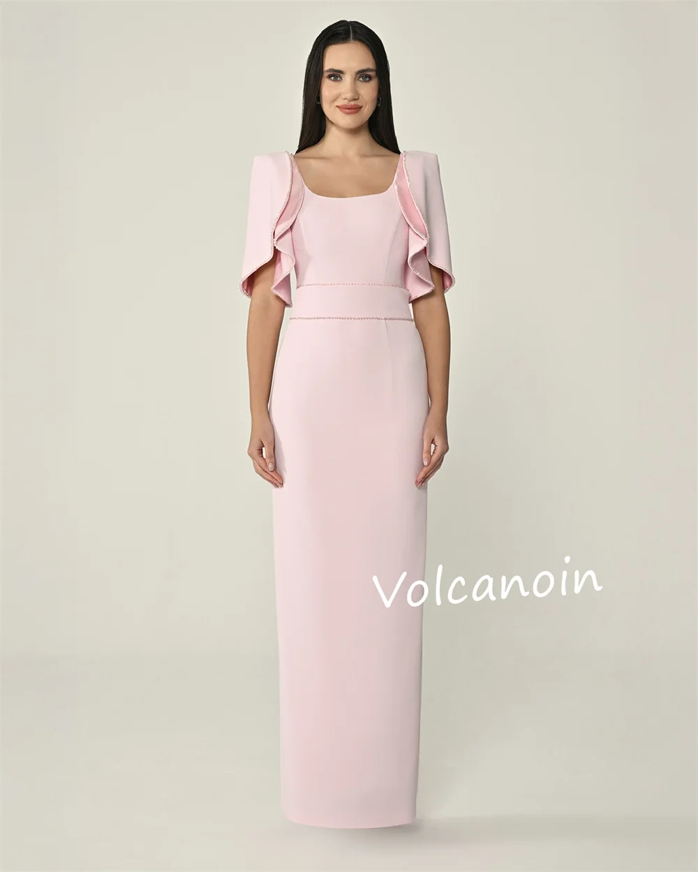 カスタマイズされたフォーマルイブニングジャージシャーリングストレートスクエアネックロングドレスオーダーメイドの機会エレガントな高品質