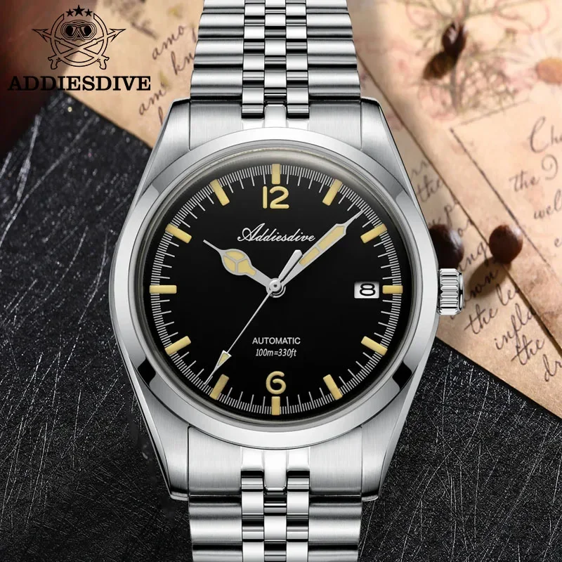 ADDIESDIVE 39mm Watches For Men Calendar Display 100m Waterproof Super Luminous NH35A Diving Automatic Mechanical Watches AD2038