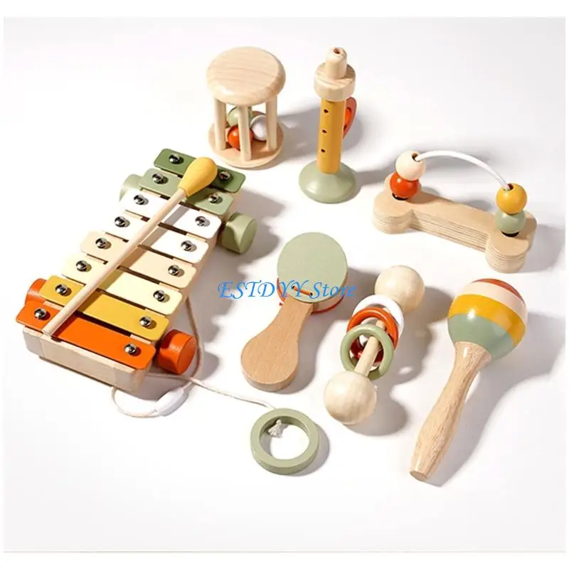 G6DE Wooden Baby Musical Toy Set For Early Education Sensory Development With Bells Shakers Puzzle For Toddlers 18+ Months