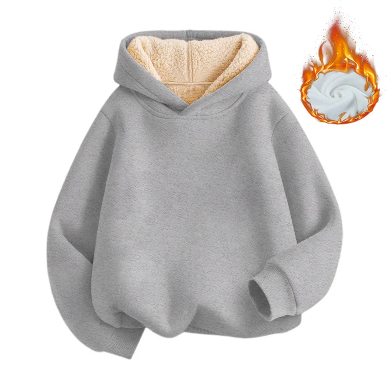 子供用ラムウール,パッド入りの暖かい冬のスウェットシャツ,男の子用のフード付きスウェットシャツ,ベルベットのトラックスーツ,ティーンエイジャー用の厚手の服