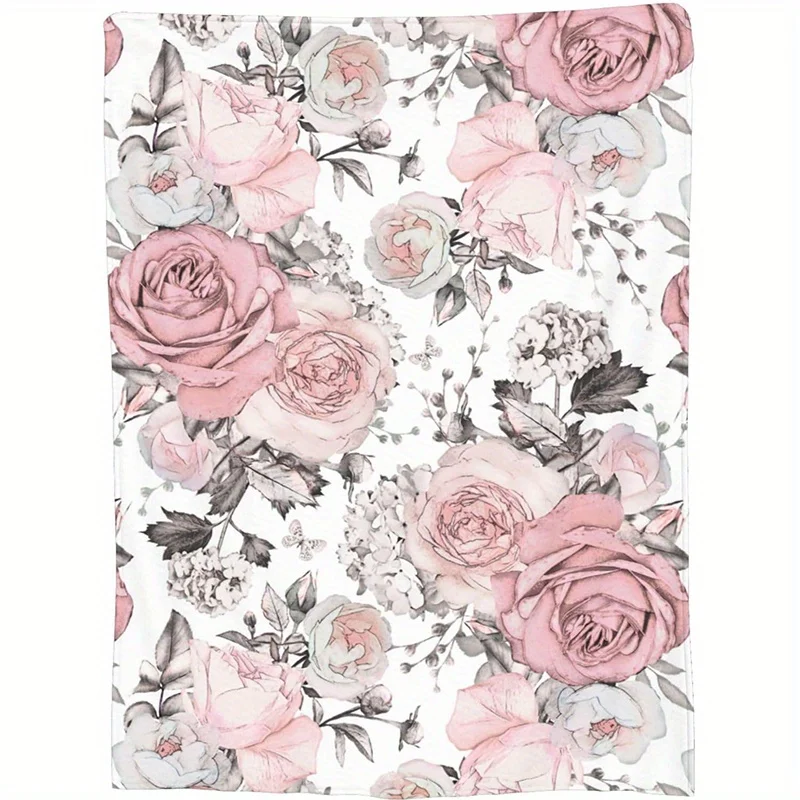 Soft Flannel Rose Pattern Blanket - Cozy, Warm, and Versatile for Couch, Bed, Office, and Travel - Perfect Gift for All Seasons