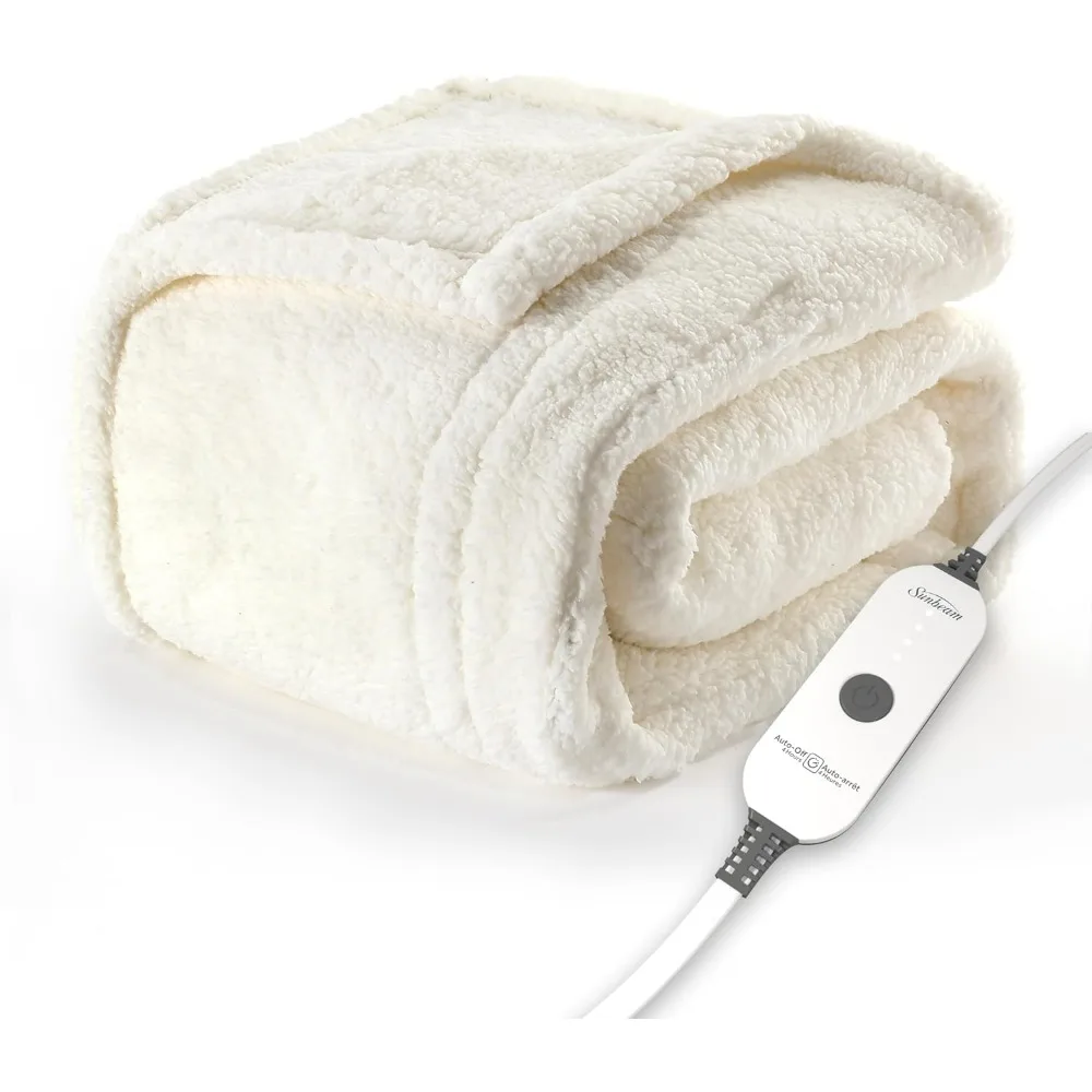 Sunbeam Royal Sherpa Foot Pocket Heated Throw Electric Blanket, 50