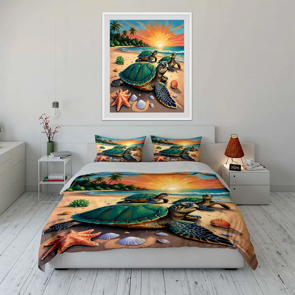 

Sea Turtle Beach Decor Set Multiple sizes kid's and adults' bedroom Exquisite 3PC bedding set, gift