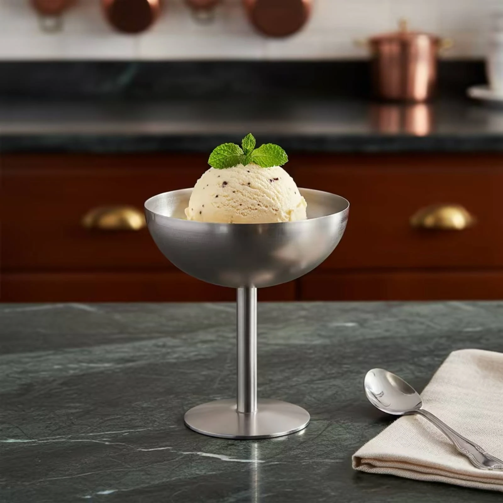 Dessert Cup Stemmed Dessert Dish with Stem Ice Cream Bowl Silver Dishware Elegant for Hosts, Dinner Parties, Home Entertaining