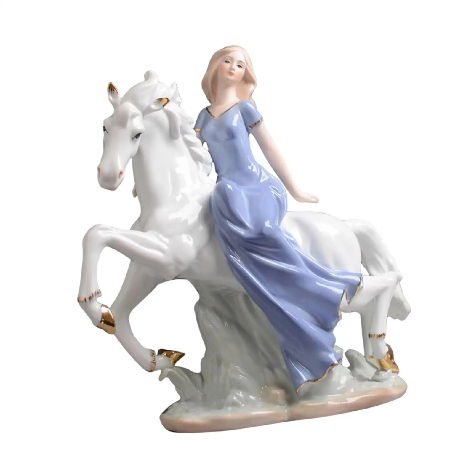 Porcelain Figurine Horse Riding Girl Statue Birthday Gift Decorative Sculpture Ornament for Indoor Bedroom Hallway Desktop