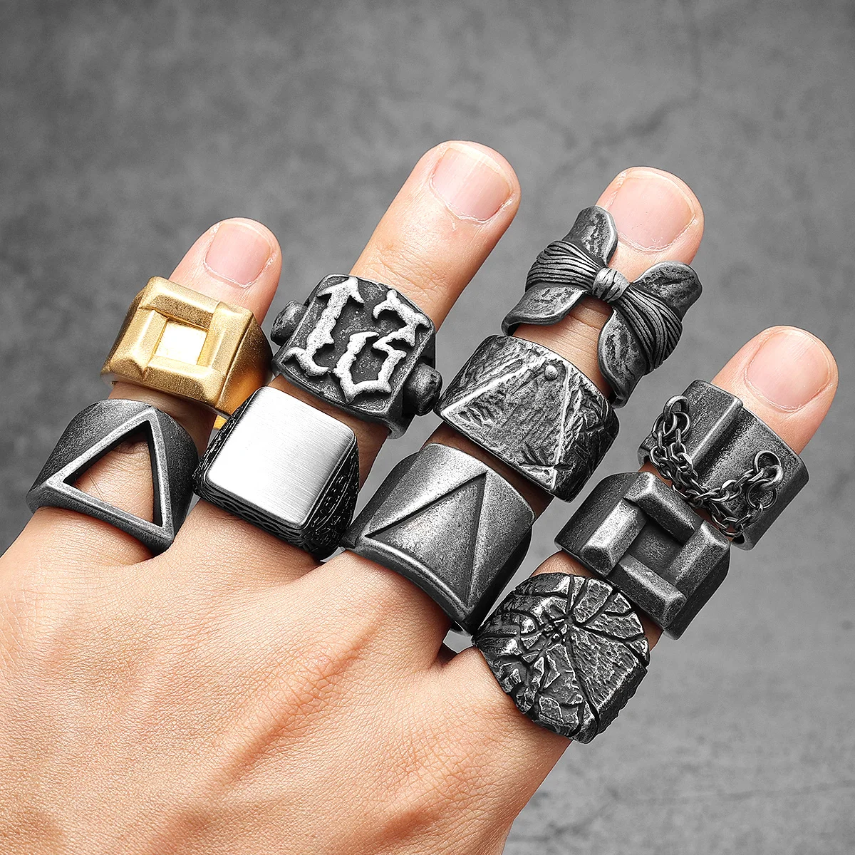 Retro Geometry Texture Men Rings Stainless Steel Women Jewelry Punk New In Stranger Things Fashion Accessories Gift Wholesale