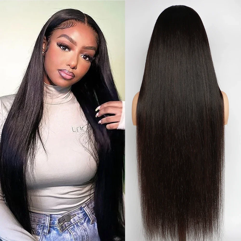 

Human Hair 13x4 Straight Wig 100% First Class 180% / 200% Density Pre Plucked Transparent Lace Full Frontal Wig Natural