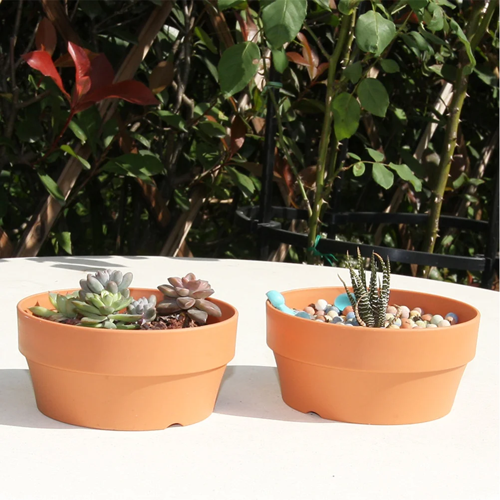 3pcs Imitation Clay Flower Pot Plastic Round Container Bottom Drain Holes for Succulents Small Plants