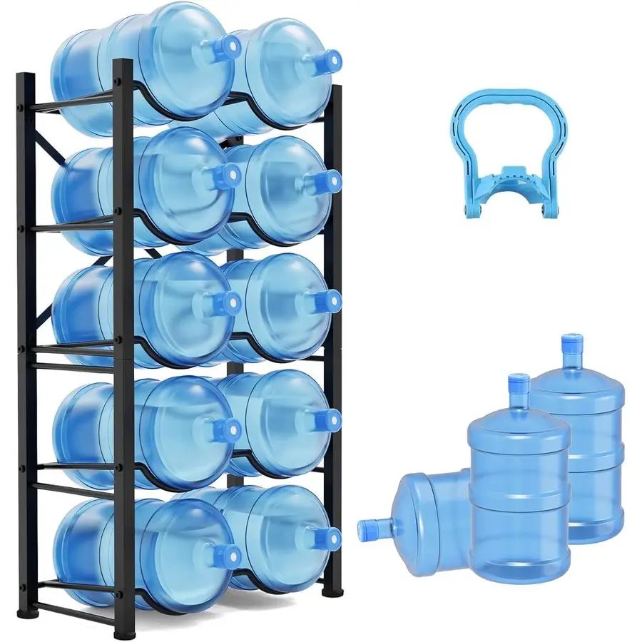 

Gallon Water Bottle Holder for 10 Bottles, 5 Tiers Double Row Water Jug Holder, Detachable Heavy Duty Water Jug Stand, Water Jug