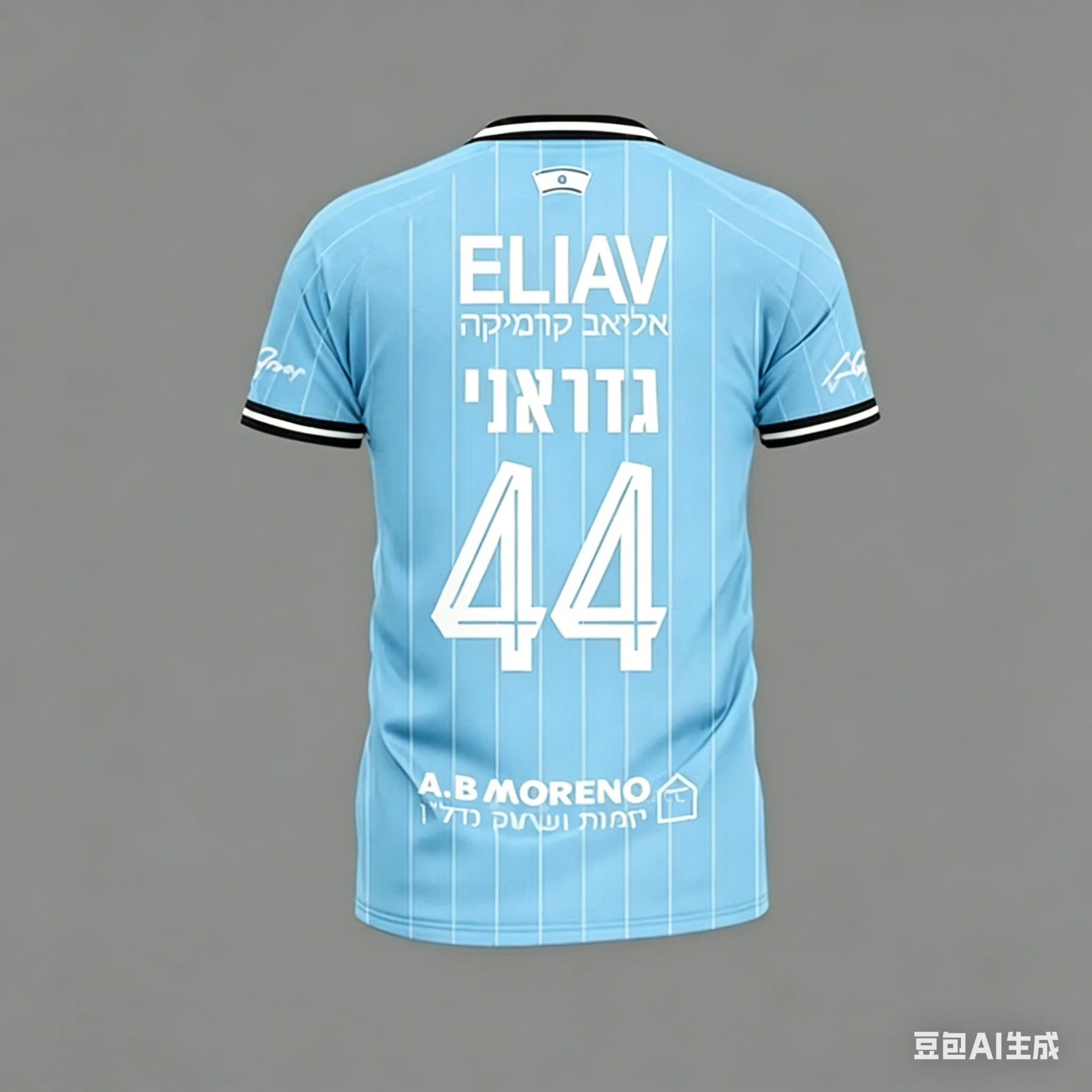 Outdoor Lighting Jersey - เสื้อฟุตบอลลายทางสีฟ้าอ่อน หมายเลข 44 พิมพ์ชื่อ ELIAV สำหรับผู้ชาย
