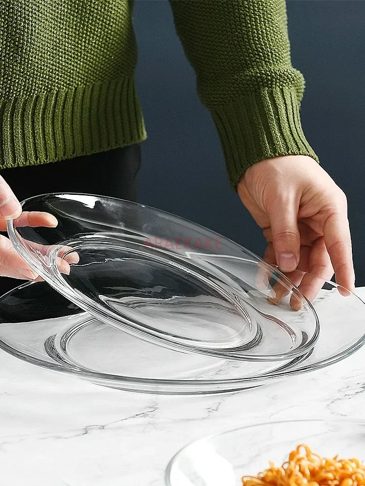 transparent salad plates Tempered glass plates for microwave ovens, 7 inches heat-resistant fruit plates