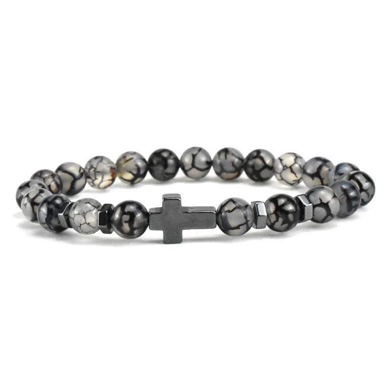 Natuurlijke Magnetische Hematiet Kruis Armbanden Mannen Zwart Obsidiaan Tijgeroog Steen Kralen Armband Voor Vrouwen Pulseras Paar Sieraden