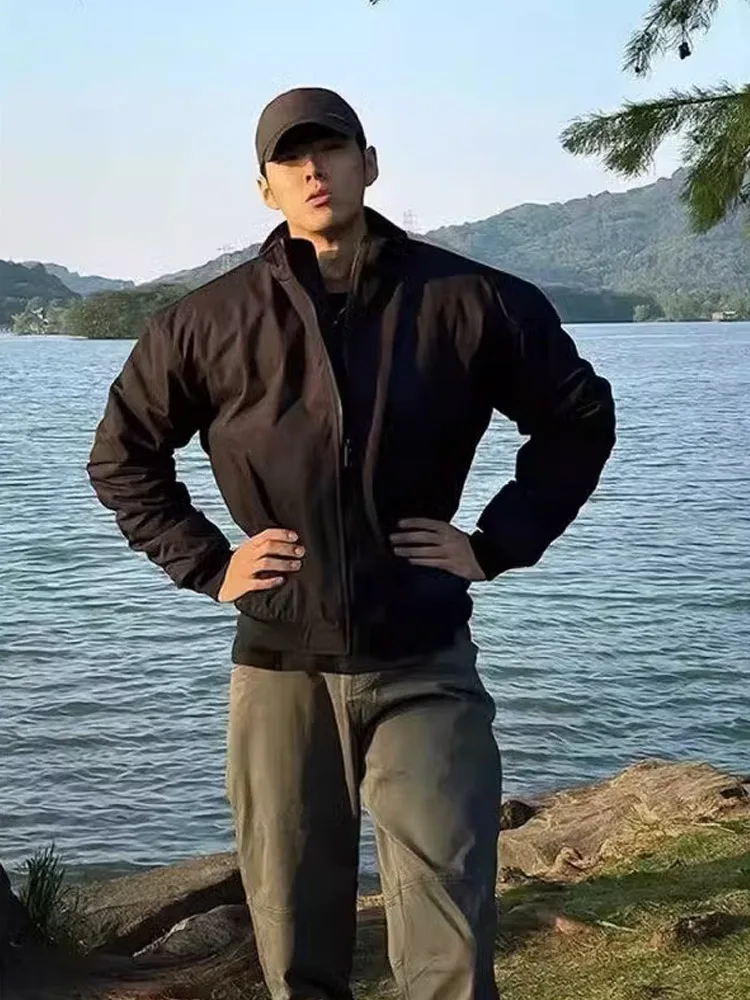 

Cleanfit Bla ort American Sle Thiened Cotton Jaet Men's Autumn Winter High Sensation Stand Collar Baseball Coat