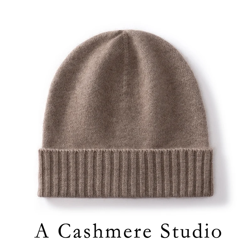 Women's 100% cashmere hat knitted wool hat cold hat winter pullover hat solid color padded bonnet.