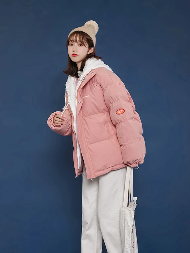 

Women's Solid Long Sleeve Cotton Padded Hooded Korean Style Oversize Thick Winter Jackets Zipper Outwear for Female