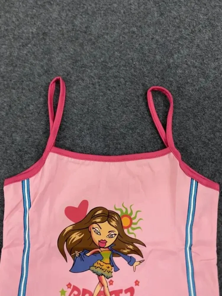European And American Hot Girl Pink INS Cartoon Printed Camisole Vests For Women Fashionable Sexy Versatile Sleeveless Crop Tops