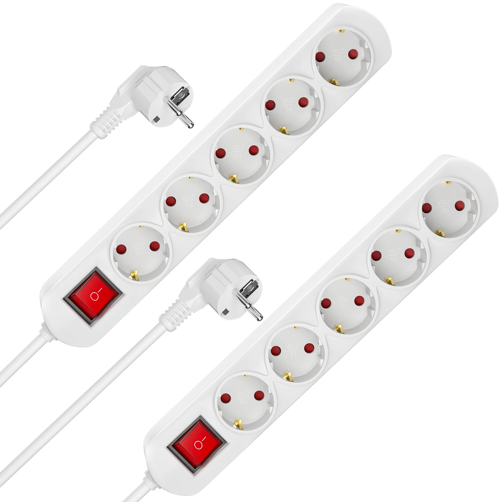 

HITRENDS European multi-contact power strip 3680W 16A 250 V with 5 AC sockets 1.5m extension cable LED indicator switch 2-pack