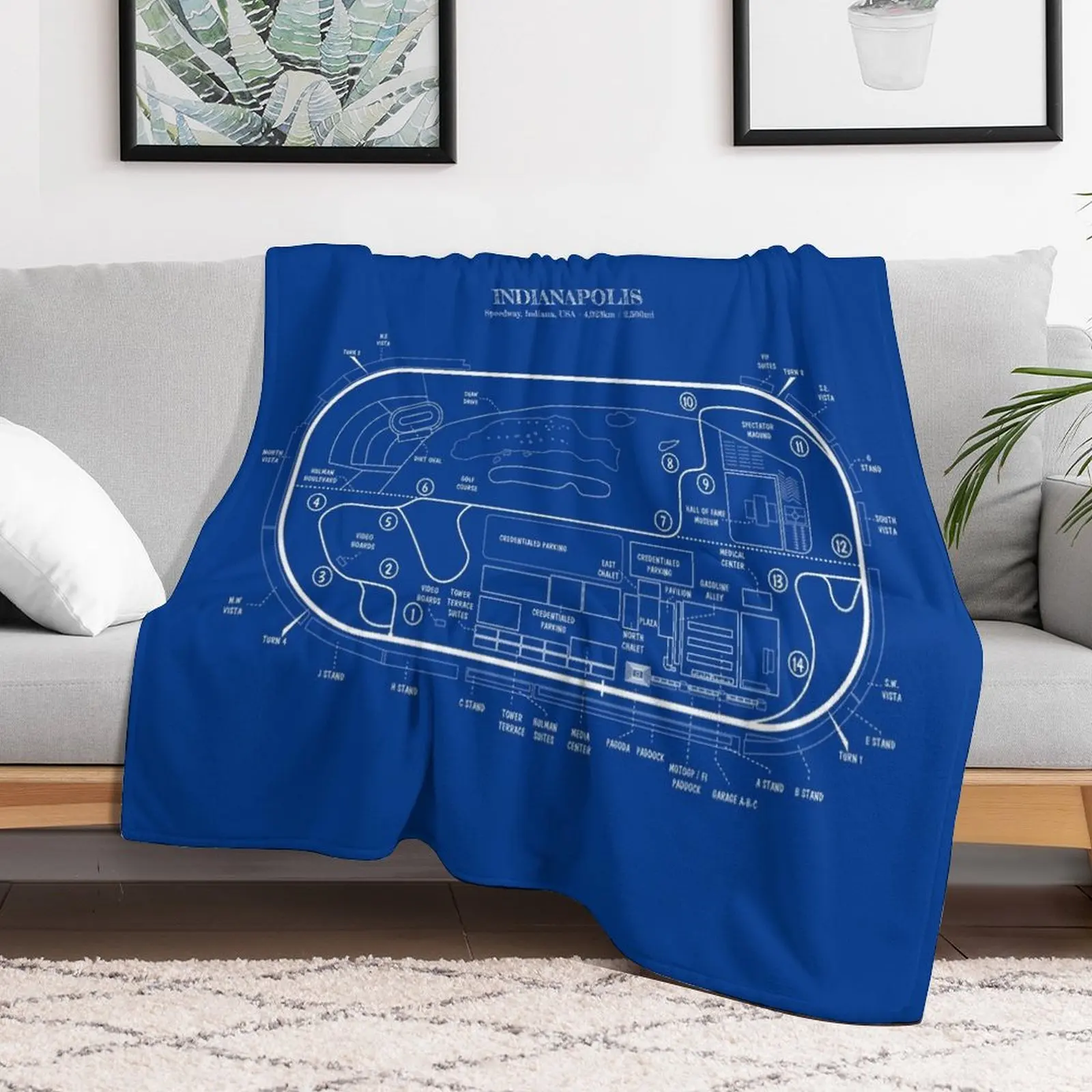 Indianapolis Motor Speedway (ลายฉลุสีขาว-ไม่มีพื้นหลัง) โยนผ้าห่ม Thin Thermals สําหรับเดินทางผ้าห่มนุ่มลายสก๊อต