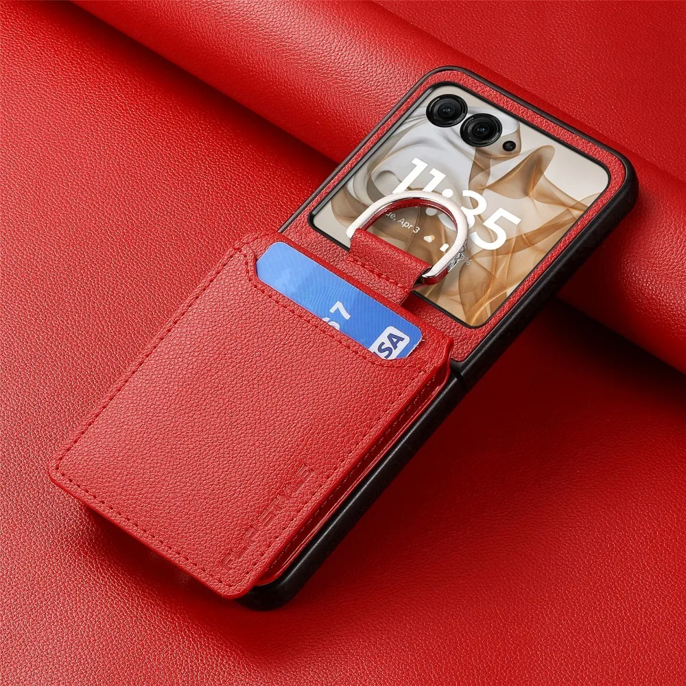 For Motorola Razr 50 Ultra Mooto Razr40 Phone Case w/ Finger Ring Card Slot Holder Bag Purse Wallet PU Leather Protective Cover