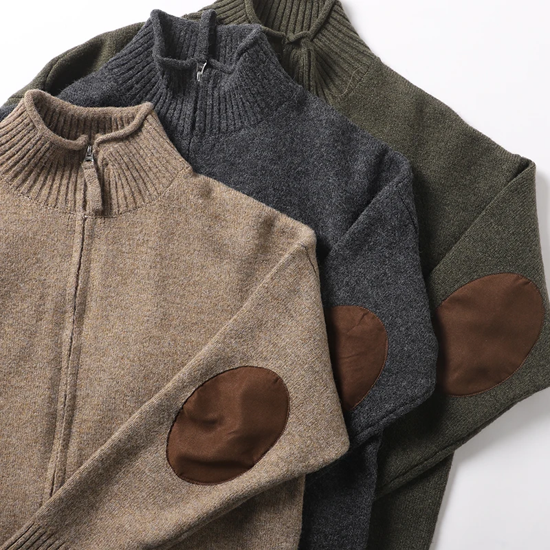 

Retro Waed Patchwork Men's Knitted Cardigan Casual Long Sve Stand Collar Sweater Trendy Autumn Leisure Outerwear